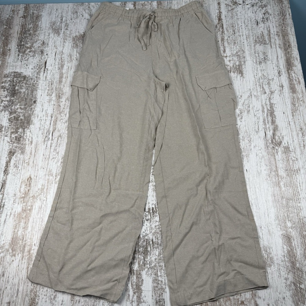 NWT‎ Serra Pants Womens Size Medium Viscose Linen Pants Pockets Wideleg Baggy